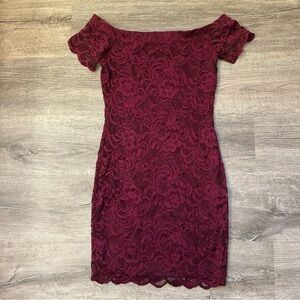 Ambiance Red Off-Shoulder Lace Dress small
